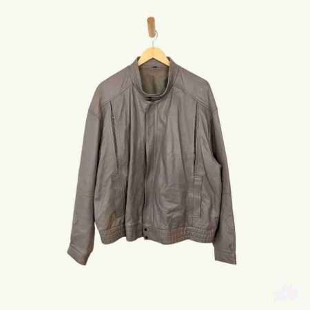 beige vintage lederjacke frauen oversize front