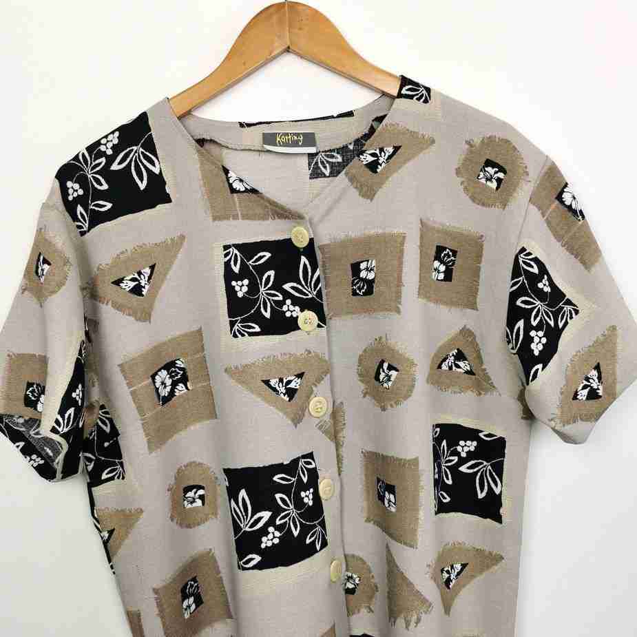 Vintage Bluse L Boxyfit Crop - Karting Damen Vintage Bluse L boxyfit crop, Hemden Frauen Crazy Pattern karting damen vintage bluse kastenformig bedruckt crop l details