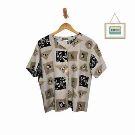 karting damen vintage bluse kastenformig bedruckt crop l front