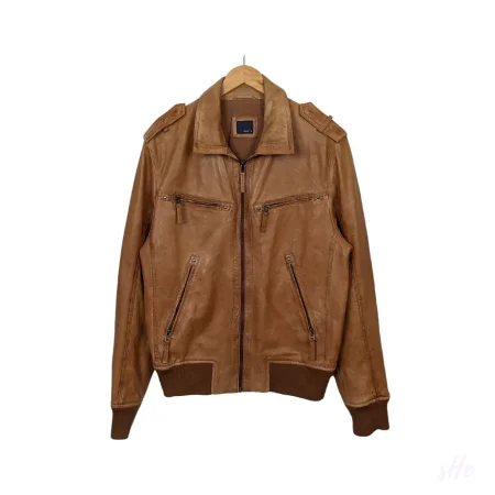 Hellbraune Vintage Lederjacke für Herren von Jake's aus echtem Lammleder in Größe M.