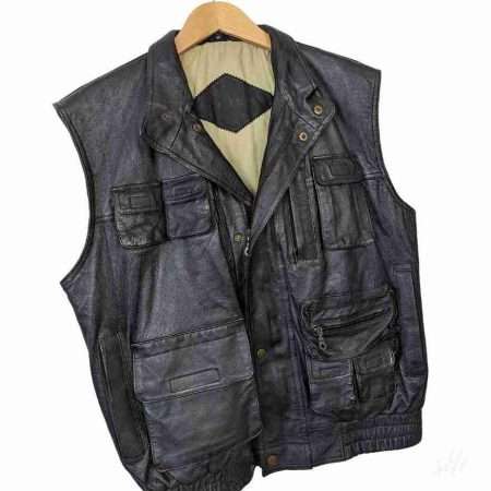 vintage lederweste schwarz groesse l vorne vintage lederweste schwarz groesse l vorne