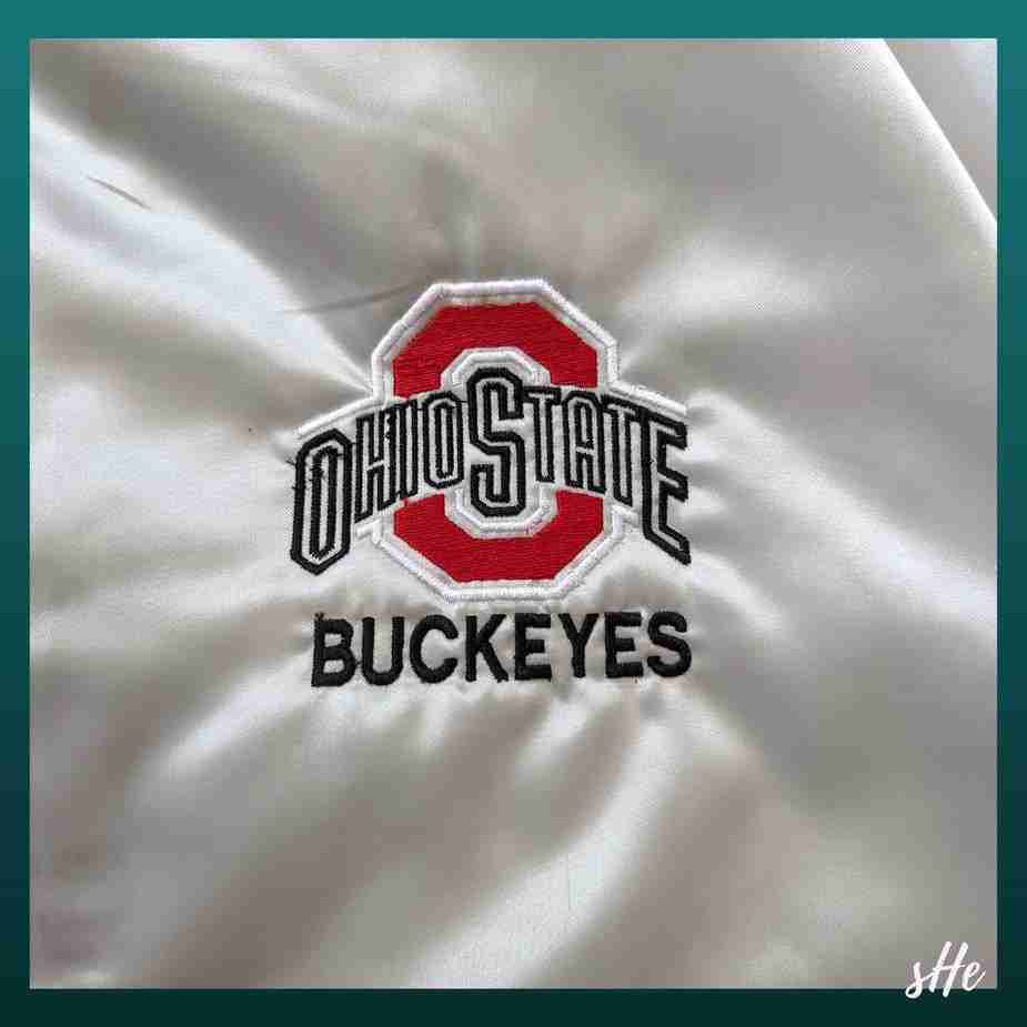 Vintage Ohio State Nylon Bomberjacke | 2XL | Silber-Weiß | Dunbrooke vintage ohio state bomberjacke nylon 2xl silber logo gestickt