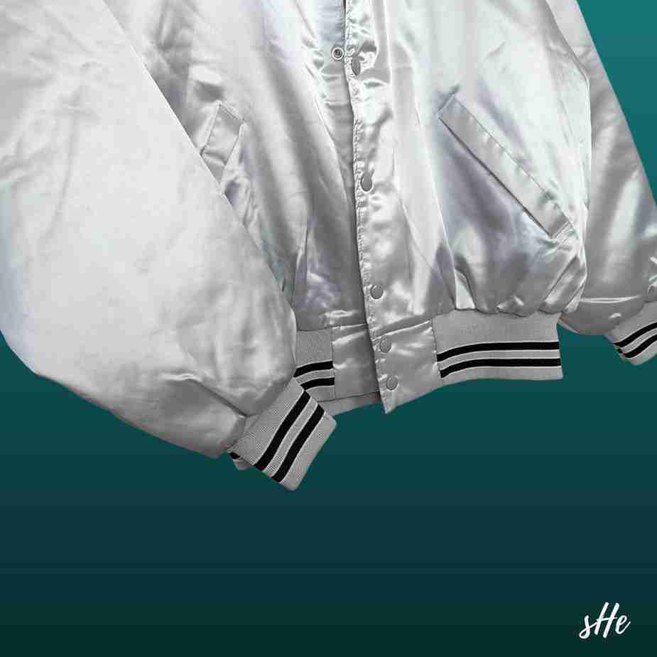Vintage Ohio State Nylon Bomberjacke | 2XL | Silber-Weiß | Dunbrooke vintage ohio state bomberjacke nylon 2xl silber zustand