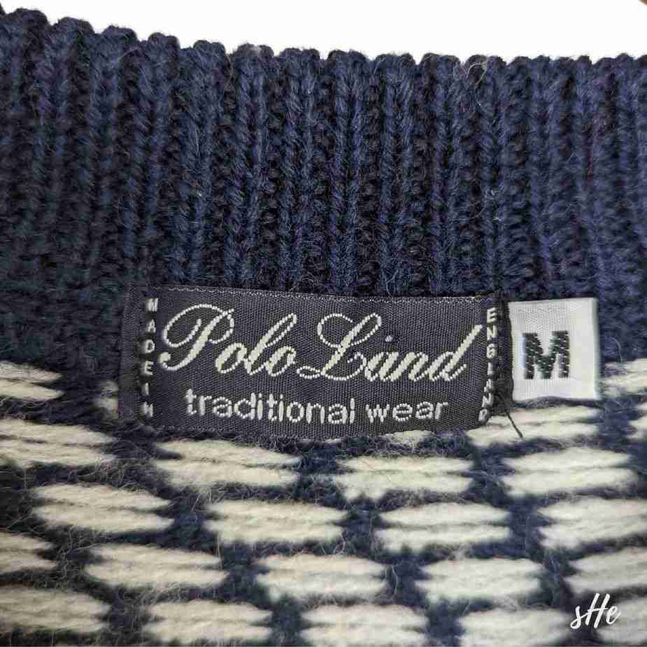 80er Vintage Pullover M tall: Handgefertigt aus reiner Wolle Norwegerstye Made in England vintage pullover norwegerstyle labelansicht
