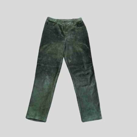 vintage kaki wildleder hose damen 40 42 lederhosen frontbild