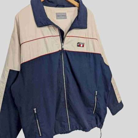 vintage windbreaker herren groesse 60 62 blau beige vorne