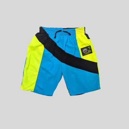 Bunte Vintage 80er Badeshorts in Neon-Gelb und Türkis von Barcelona Mayba
