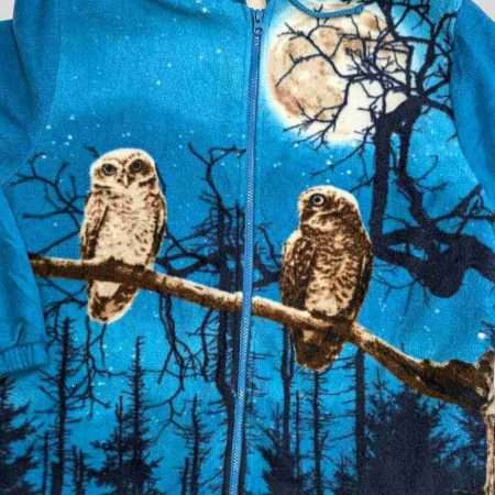 vintage fleece hoodie jacke eulen print