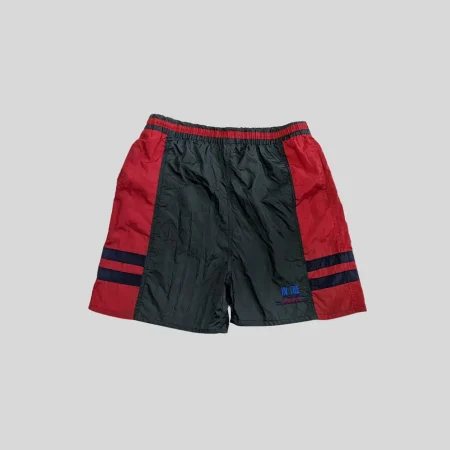 Blaue Vintage Nylon Swimwear Badeshorts aus Fliegerseide in Größe M mit gesticktem Logo