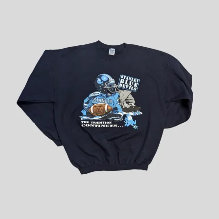 Blaues Vintage College Sweatshirt Stanley Blue Devils Football Design Größe XL