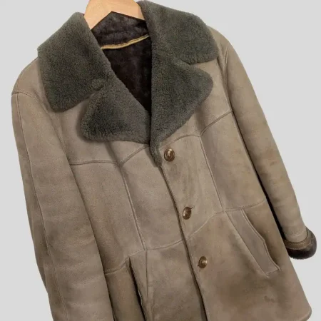 vintage 70er damen ledermantel echtfell groesse details vorne
