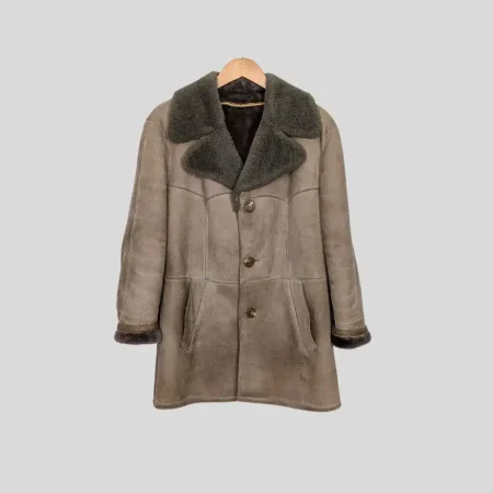 vintage 70er damen ledermantel echtfell groesse m l frontbild