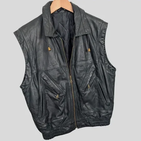 vintage 80er lederweste details vorne vintage 80er lederweste details vorne