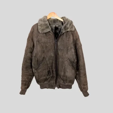 Originale Vintage Lederjacke mit Echtfell braun 60er 70er Jahre Unisex