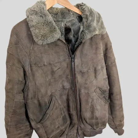 vintage lederjacke echtfell details vorne vintage lederjacke echtfell details vorne