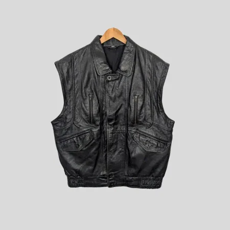 vintage lederweste schwarz herren l xl front