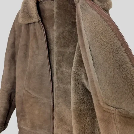 vintage lederjacke 70er mit fell details Französische Vintage Lederjacke mit Fell, Herren Winterjacke aus den 70er–80er Jahren, hochwertige Lederjacke mit Fell