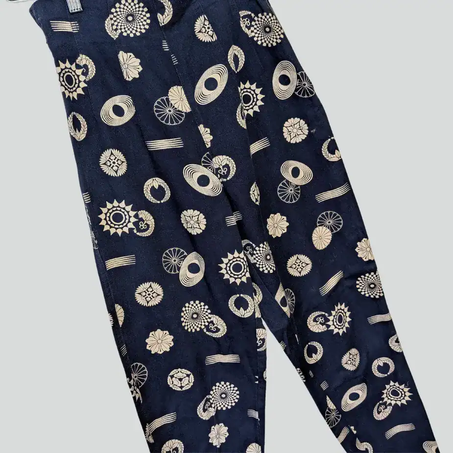 Vintage Ernestina Cerini Hose Y2K | Abstraktes Muster Navy & Creme 90er Hose Muster Detail.j