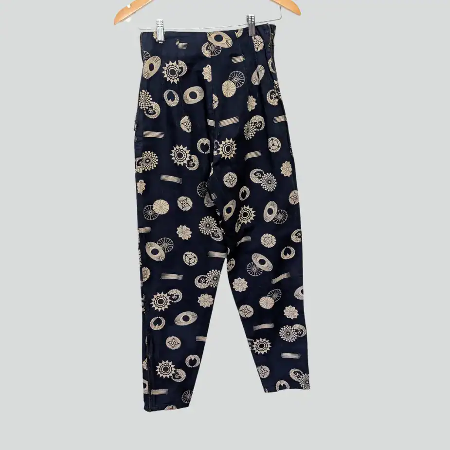 Vintage Ernestina Cerini Hose Y2K | Abstraktes Muster Navy & Creme Ernestina Cerini Hose rueckseite