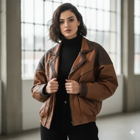 Massive zweifarbige Vintage Lederjacke aus den 90ern in Braun, passend für Herren L und Damen XL Oversize.