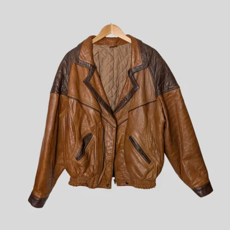 80er-90er-vintage-lederjacke-schweres-leder-hellbraun-dunkelbraun-front 80er-90er-vintage-lederjacke-schweres-leder-hellbraun-dunkelbraun-front