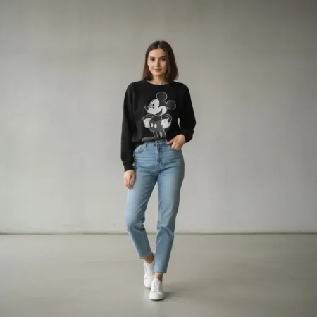 Schwarzes Disney Mickey Mouse Sweatshirt aus der MNG Jeans Kooperation Fitpic