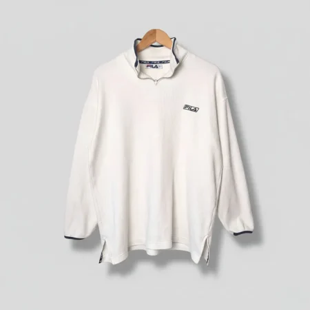 Vintage Fila Sweater Off-White Quarter-Zip 90s Streetwear Vorderansicht