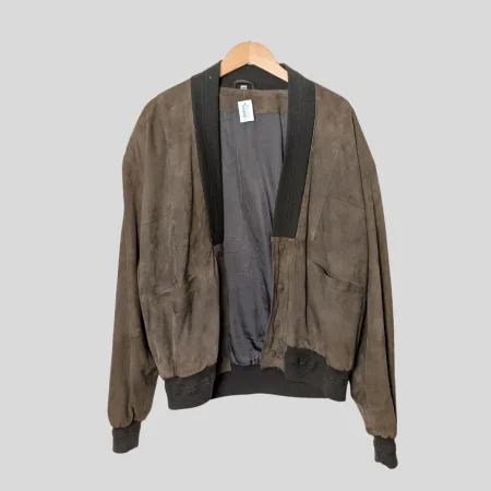 vintage-wildlederjacke-creation-s-braun-90er Vintage Wildlederjacke Braun 90er Jahre Lederblouson Creation S Echtleder Frontansicht