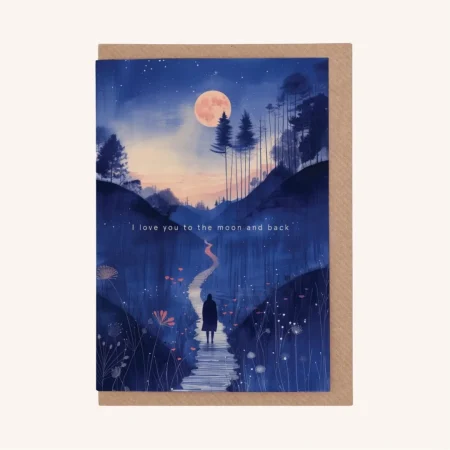 Nachhaltige Grußkarte Klappkarte mit Illustration „Ich liebe dich bis zum Mond und zurück“