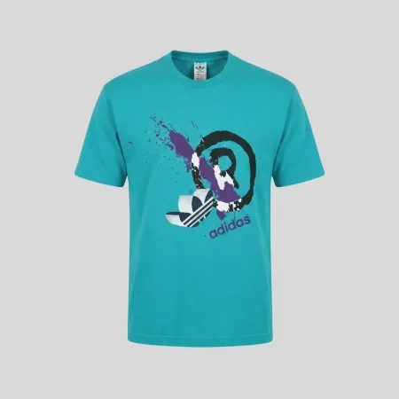 Vintage Adidas T-Shirt mit abstraktem 90s Abstract Print in Teal und Türkis
