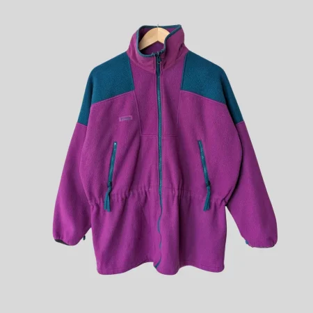 Vintage Columbia Fleecejacke im 90er Jahre Colorblock Design Lila und Grün