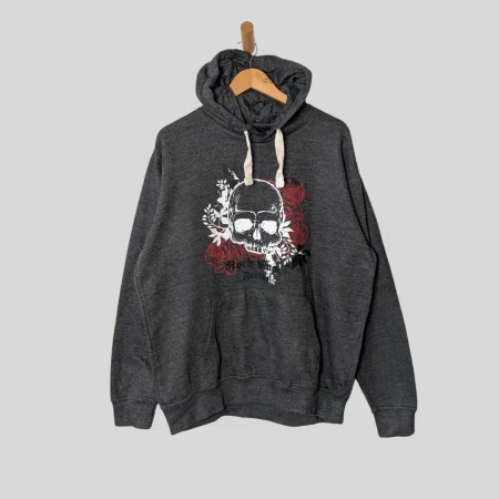Y2K Style Grafik Hoodie in Anthrazit mit Skull und Roses Frontprint im Mall Goth Stil