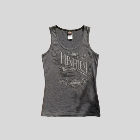 Y2K Vintage Harley Davidson Tank Top in Anthrazit mit Biker-Grafik Frontprint