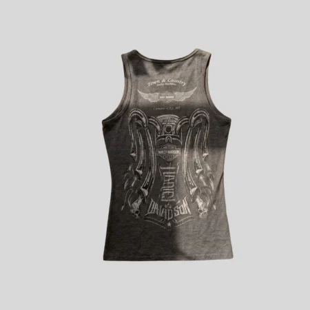 y2k-vintage-harley-davidson-tank-top-michigan-front Rückansicht des Y2K Vintage Harley Davidson Tank Tops mit Town und Country Michigan Print